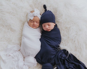 navy swaddle set