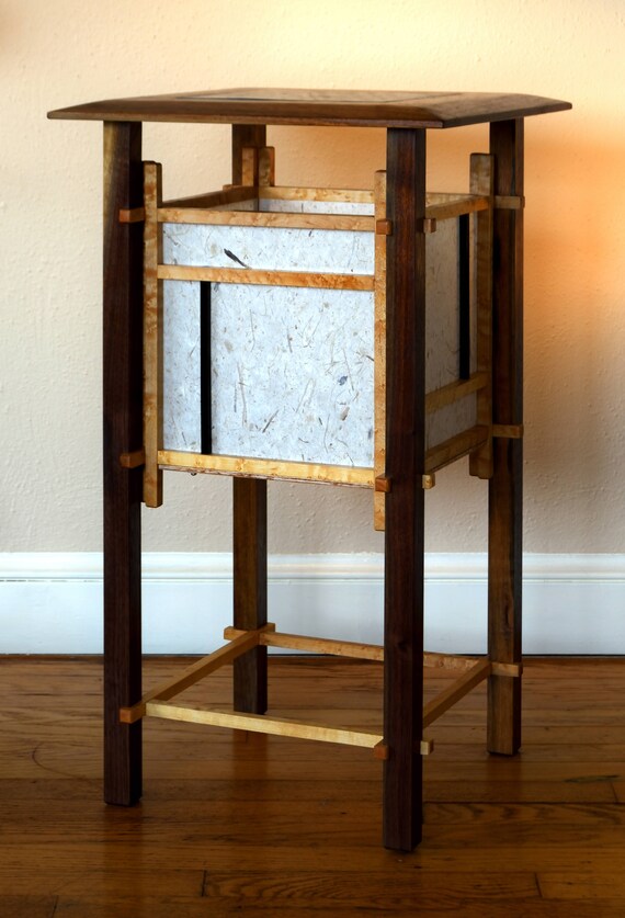 Walnut Birdseye Maple And Ebony Wood Shoji Floor Lamp With Etsy