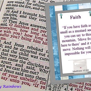 50 Mustard Seed Blue and Grey Striped Faith Cards, Handmade, Matthew 17:20, If you have faith as small as a mustard seed cards