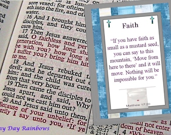 50 Mustard Seed Faith Cards - Blue and Grey Striped - Matthew 17:20 Scripture Cards - Christian Encouragement (Set of 50)