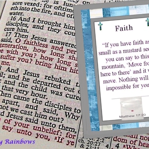 100 Mustard Seed Blue and Grey Striped Faith Cards, Handmade, Matthew 17:20, If you have faith as small as a mustard seed cards