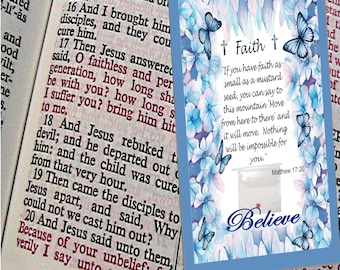 100 Mustard Seed Faith Cards - Blue Butterflies - Matthew 17:20 Scripture Cards - Christian Encouragement (Set of 100)