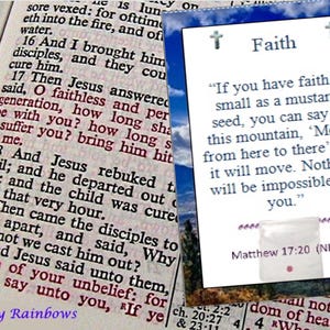 100 Christian Mustard Seed Faith Cards, Handmade, Mountain Moving Blue Faith Card, Matthew 17 Scripture Card, Expect Miracles Faith