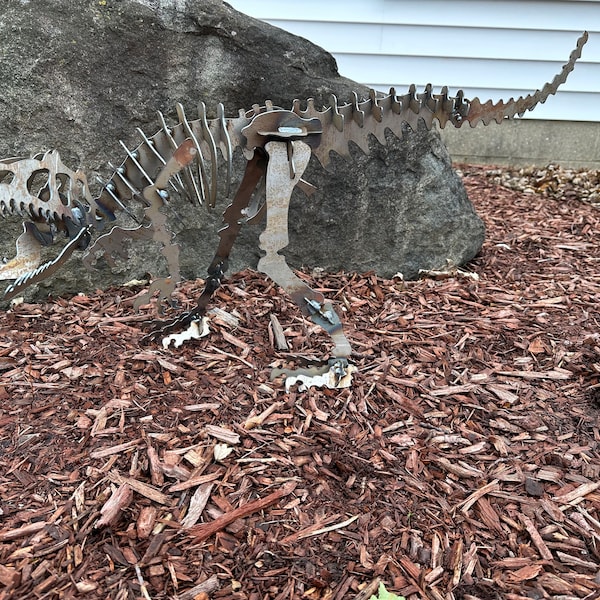 3D Welded Metal Allosaurus Dinosaur Skeleton Sculpture - Free Shipping