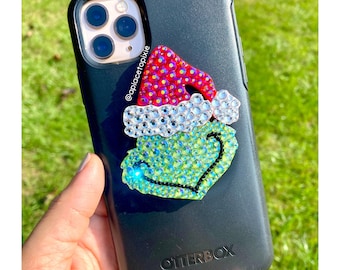 Grinch PopSocket, Bling Grinch Swappable popsocket, crystal Grinch popsocket, Grinchmas PopSocket