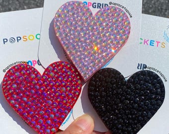 Custom Crystal Heart Phone Grips Authentic PopSockets, Phone Bling