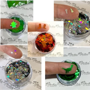 All Toy Story Glitter, Alien Glitter, Silver Rocket Glitter, Star Glitter, Rex Dino Glitter, Cowboy Boots Glitter, Holographic Glitter