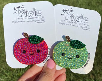 Kawaii Apple Crystal PopSocket, Cute Apple Swappable PopSocket, Bedazzled Apple PopSocket