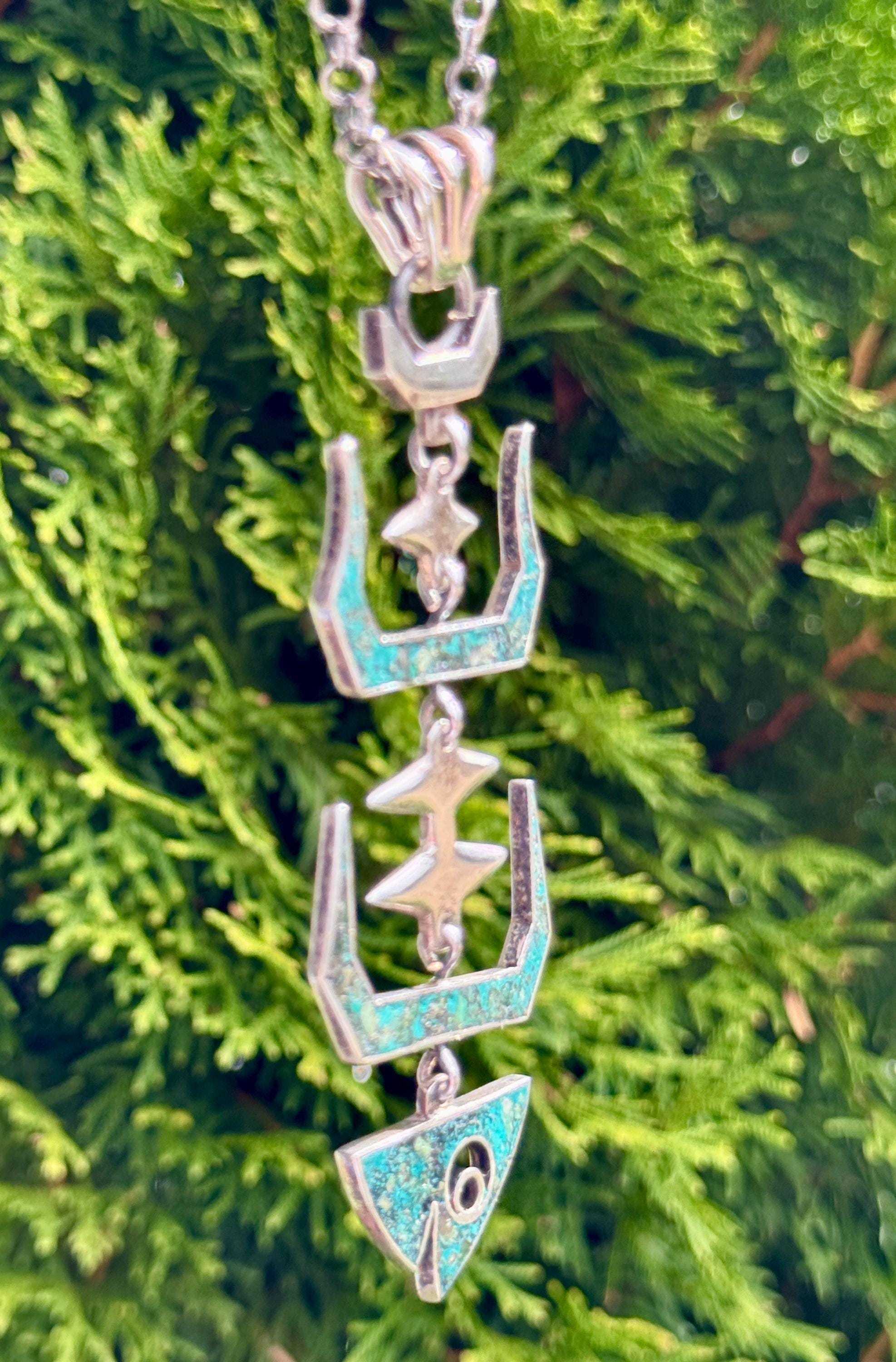 アクセサリー TOSHIKO Vintage 1960's Taxco Sterling Articulated Fish Necklace - Azurite