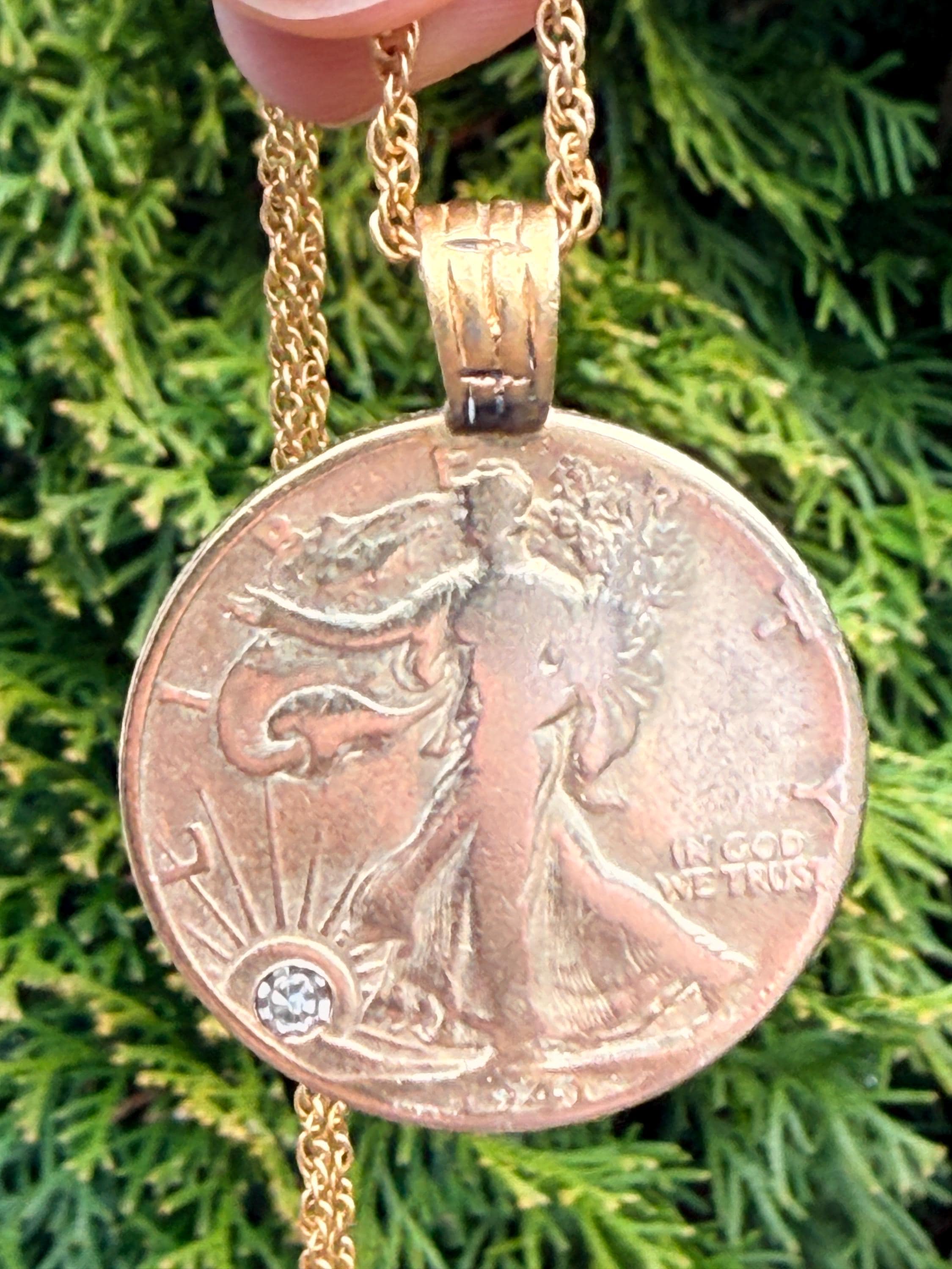 Gold Layered 1941 Walking Liberty Silver Coin Pendant Necklace - Etsy