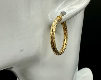 18k Gold Braided Hoop Earrings - 1” Hoop