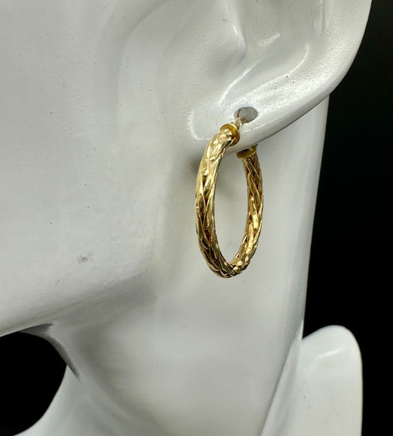 18k Gold Braided Hoop Earrings - 1” Hoop