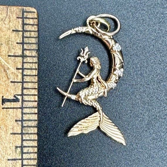 18k Gold & 6 Diamond Mermaid on the Moon Pendant - image 6