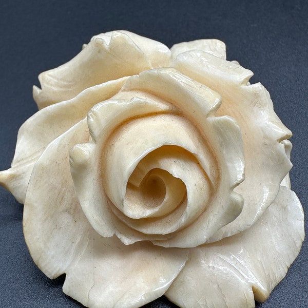 Vintage Bone Carved Rose Pendant- 2”