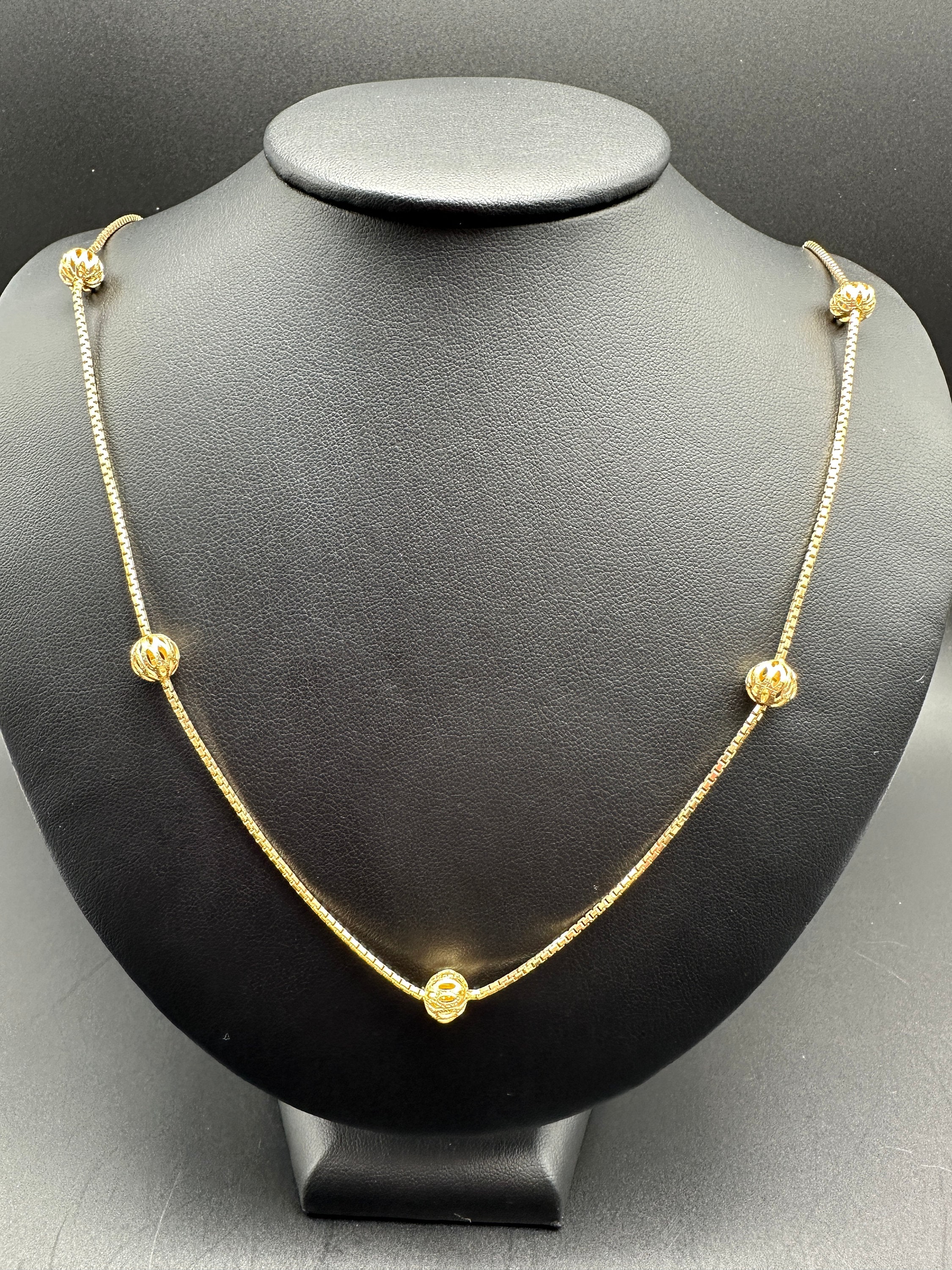18k Gold Box Chain With Stationary Gold Balls - 32” Length