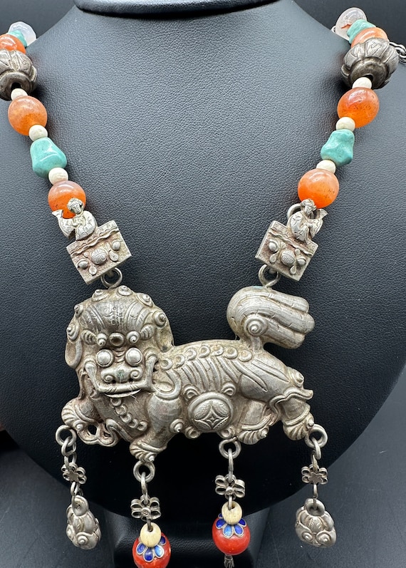 Antique Chinese Fu-Lion Amulet Necklace - 19th Cen