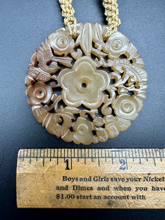 Jade Carved Flower Pendant on Macrame Necklace - … - image 9
