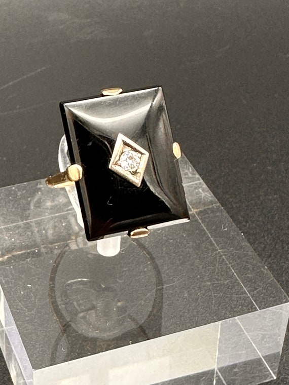 Art Deco Onyx & Diamond 10k Gold Ring