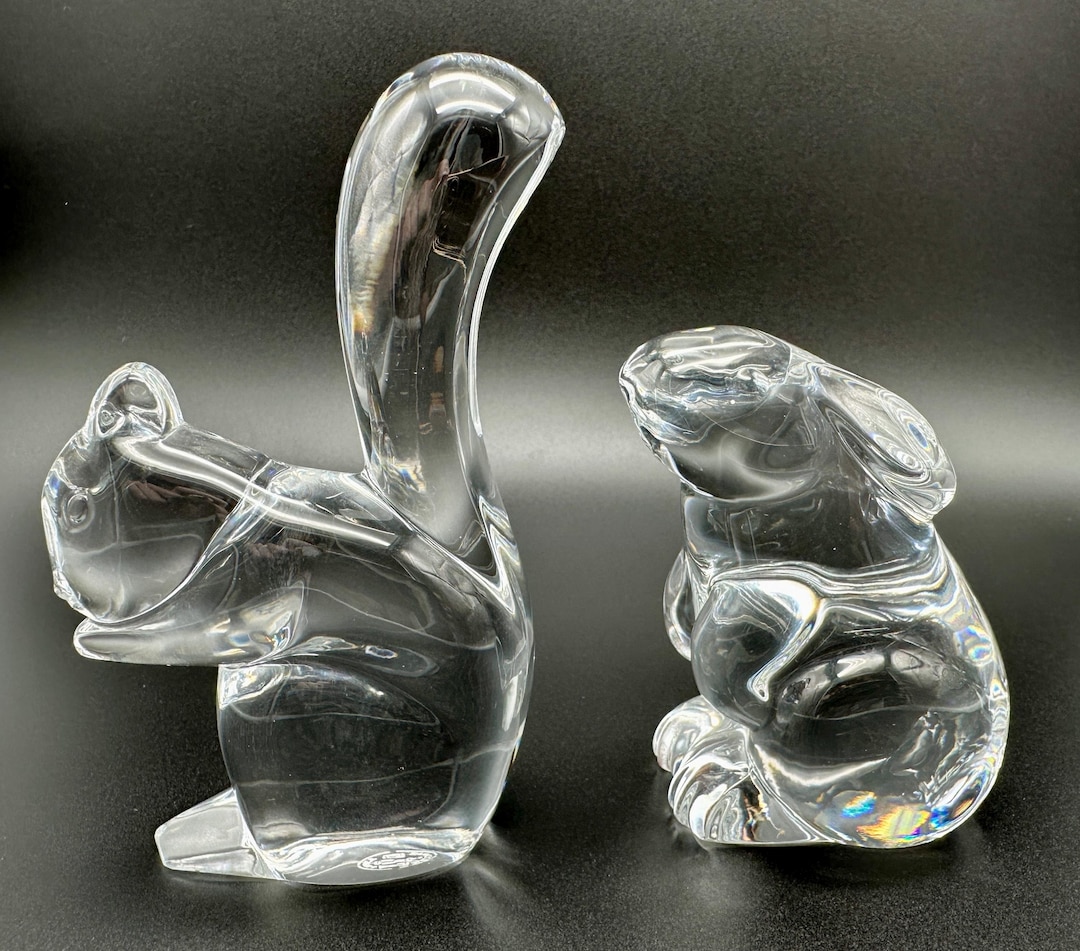 Pair of French Baccarat Crystal Animals - Squirrel and Rabbit - Etsy