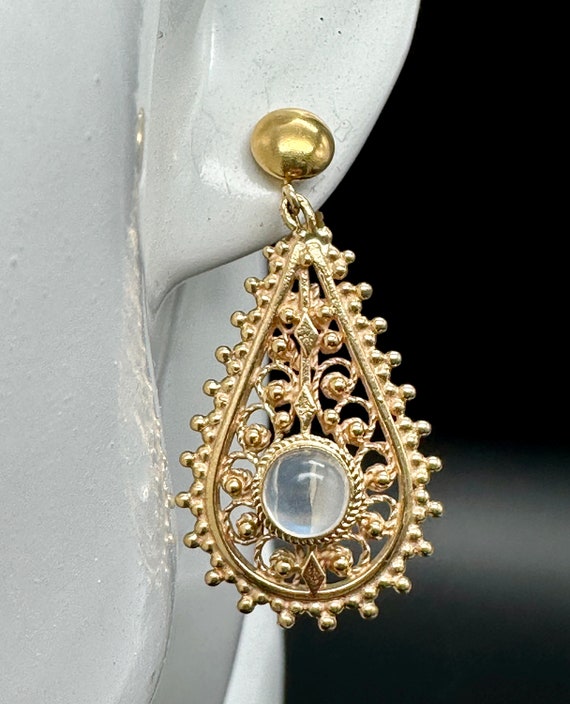 Dramatic 14KT Moonstone Earrings - Etruscan Style… - image 5