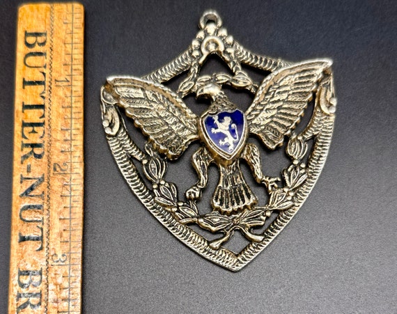 Vintage Heraldic Lion in Blue Enamel Shield Medal… - image 7