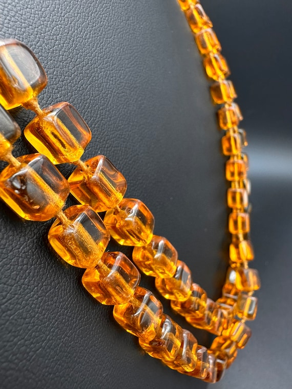 Art Deco Honey Colored Glass Flapper Beads - Hand 