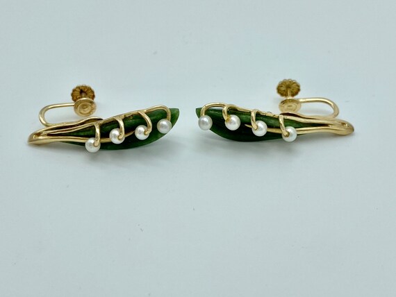 Vintage 14k Gold, Jade and Pearls Earrings & Broo… - image 5