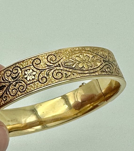 Vintage 12k Gold Bangle Bracelet with Matching Sc… - image 1