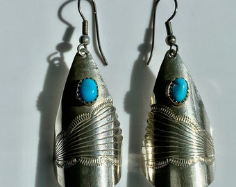 Turquoise and Sterling Earrings Stamped SC