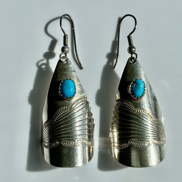 Turquoise and Sterling Earrings Stamped SC