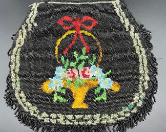 Victorian Hand Beaded Clutch: Floral Basket Design