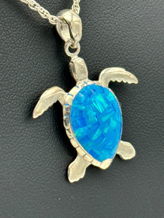 Sterling & Blue Opal Inlay in Sea Turtle Pendant o