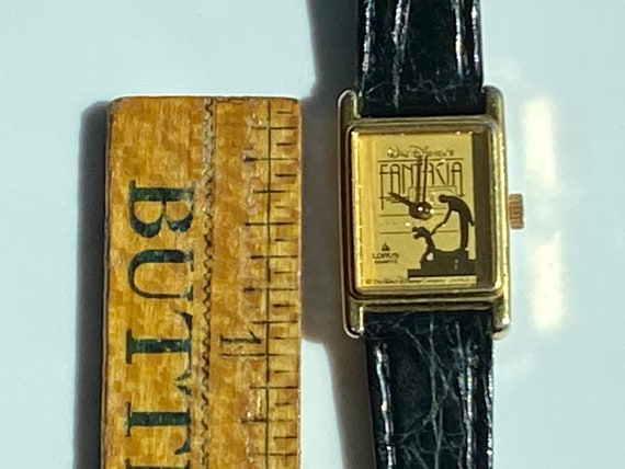 Vintage Disney Fantasia Black Leather Strap Watch with Gold Case 1990 Disney Fantasia 50th Anniversary Sorcerer main image 4