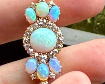 Appraised over 4k - Victorian 14k Gold, Diamond & Opal Pendant