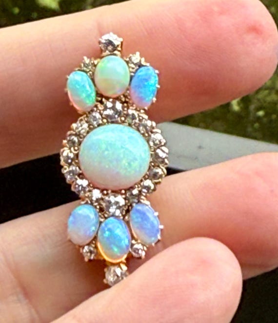 Appraised over 4k - Victorian 14k Gold, Diamond & Opal Pendant