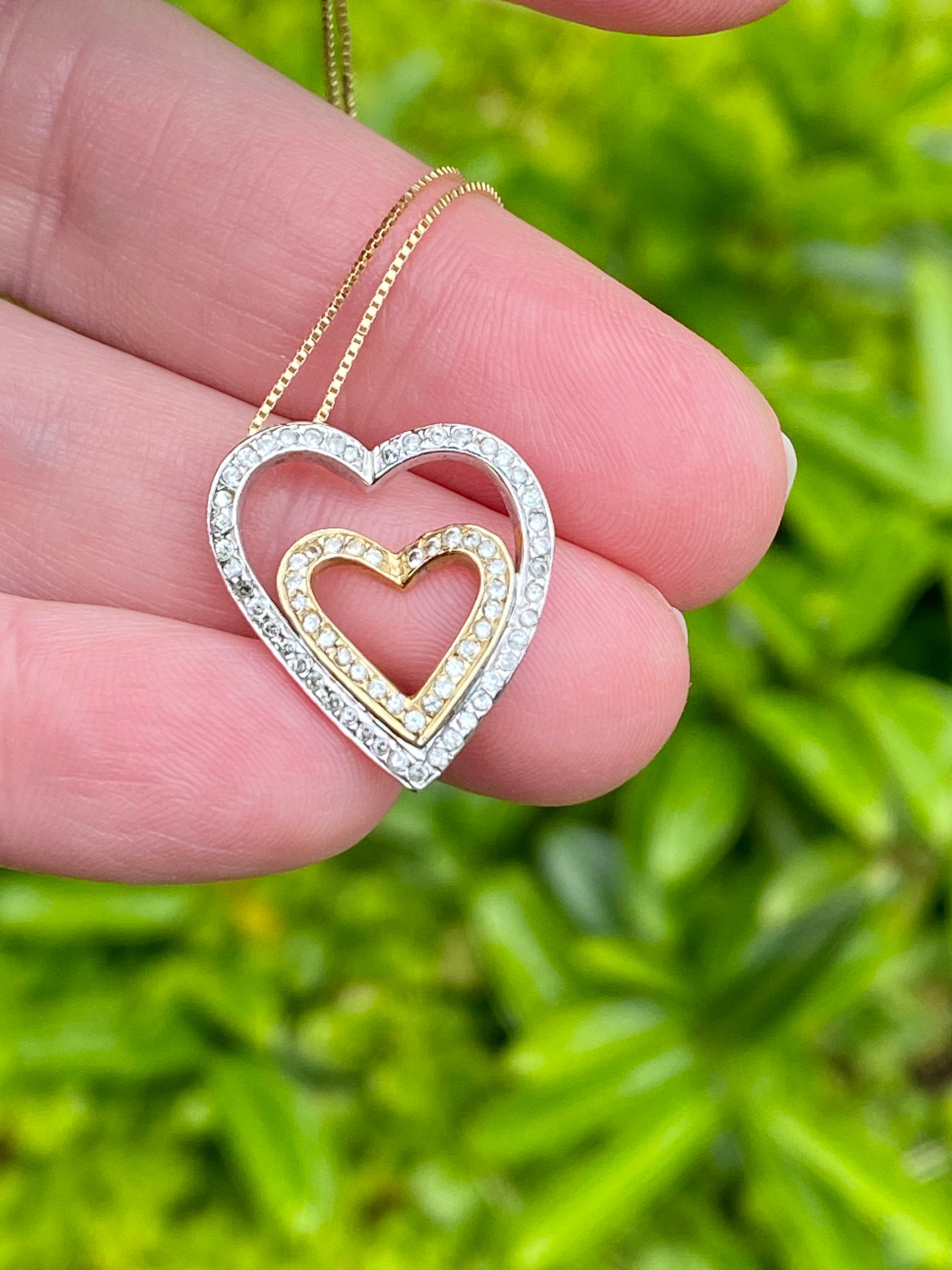 Small Pave Heart Necklace 14K White Gold