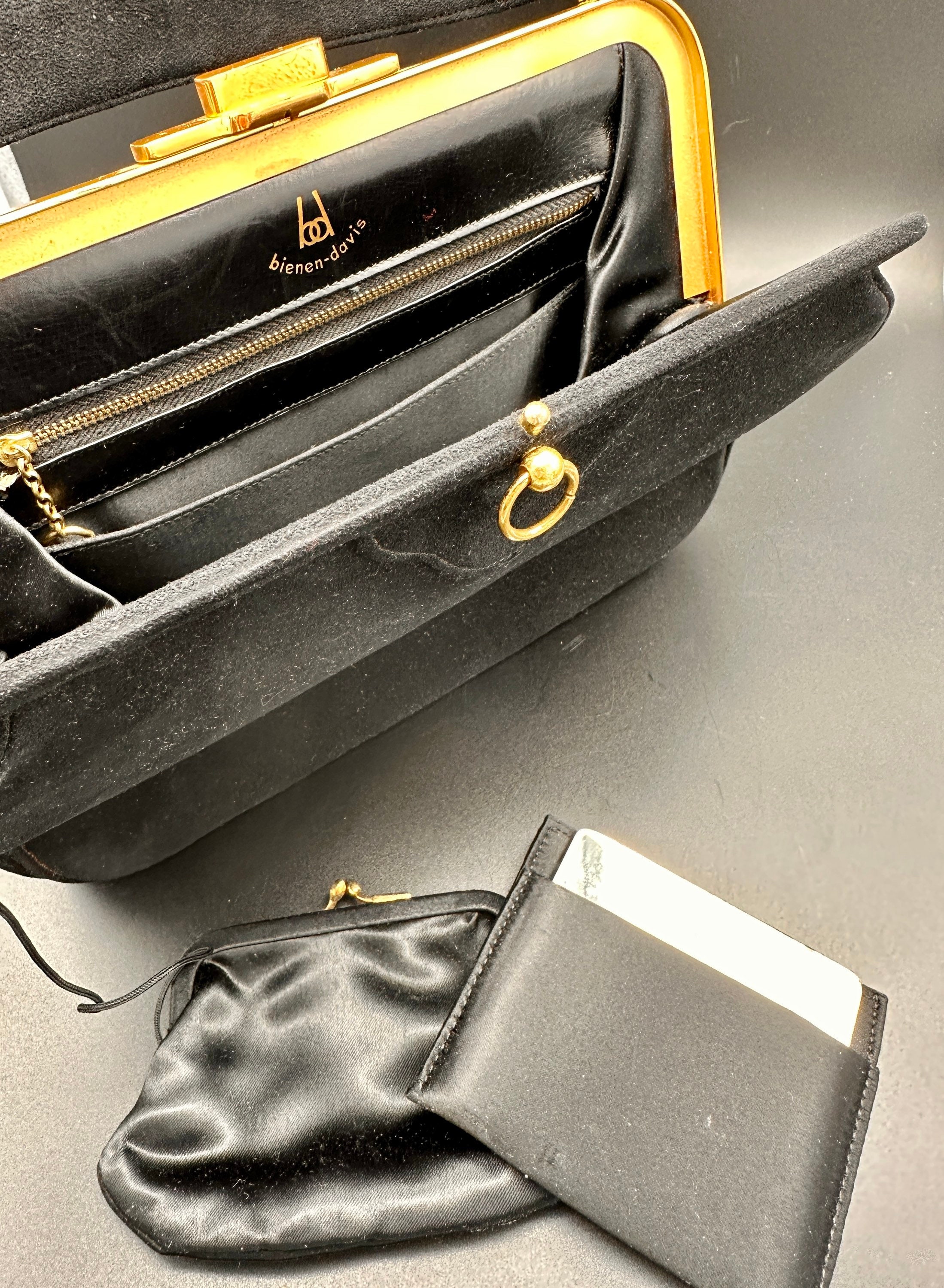 Vintage Bienen-davis Black Suede Handbag Purse With Original Vintage Bienen-davis Black Suede Handbag Purse With Original