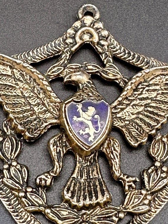 Vintage Heraldic Lion in Blue Enamel Shield Medal… - image 4