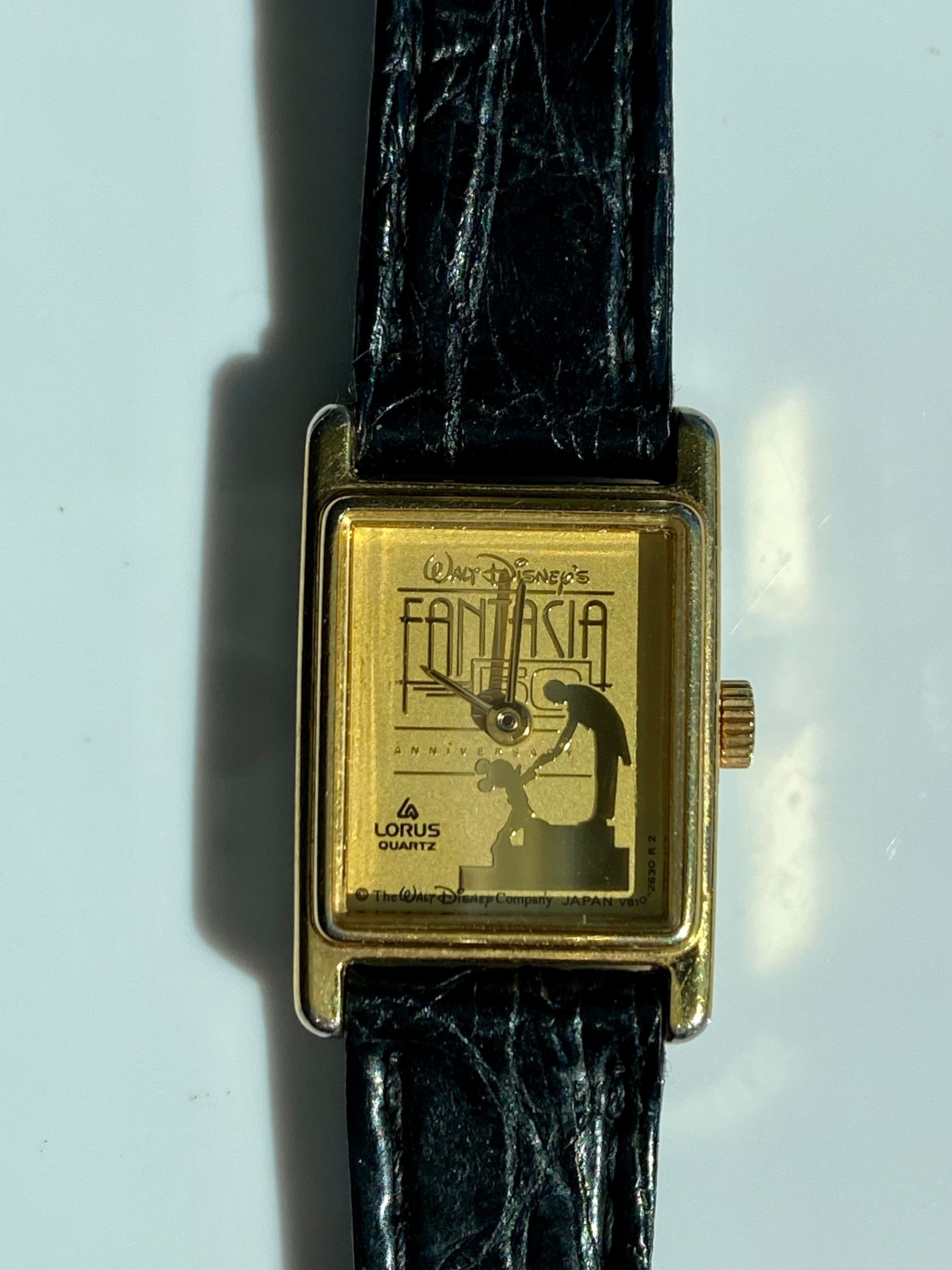Vintage Disney Fantasia Black Leather Strap Watch with Gold Case Fantasia Disney Watches & Timepieces (1968-Now) for sale | eBay main image 4
