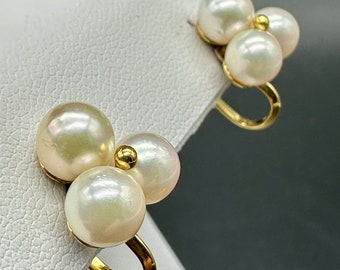 14k Gold 3 Pearl Cluster Earrings - screwbacks