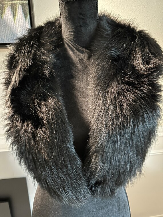 Black Fox Fur Collar With Hook & Eye Closure - image 3
