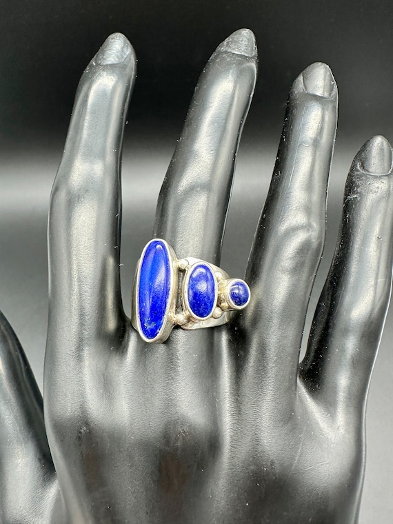 Sterling 3 Stone Lapis Lazuli Ring - Size 7