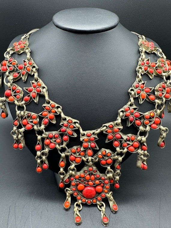 Dramatic Rustic Bohemian Coral Necklace