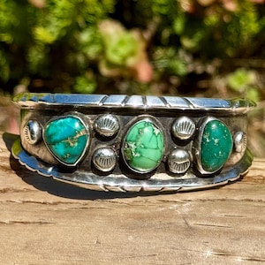 Antique Old Pawn Navajo Turquoise Sterling Cuff Bracelet