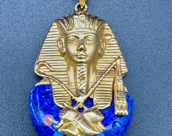 18k Gold Lapis Egyptian Tutankhamen Pendant