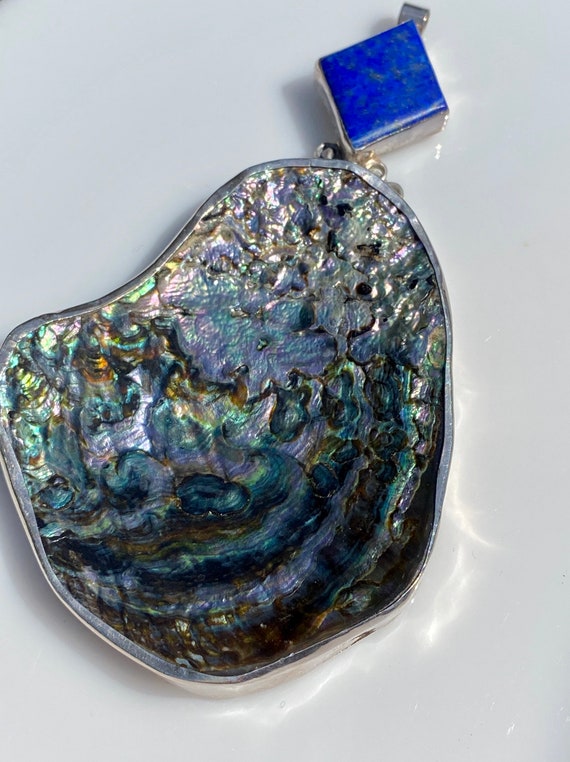 Abalone Shell Lapis Lazuli Sterling Silver Pendan… - image 2