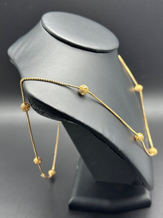 18k Gold Box Chain With Stationary Gold Balls - 32” Length