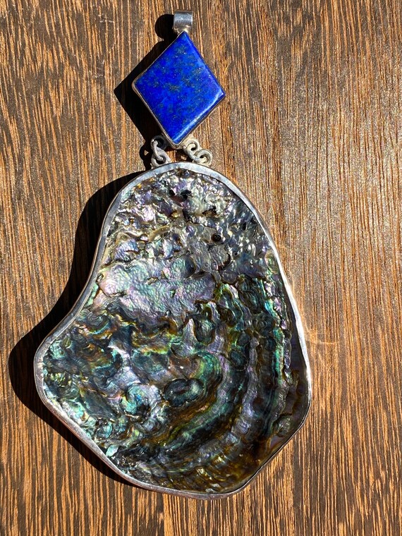 Abalone Shell Lapis Lazuli Sterling Silver Pendan… - image 3
