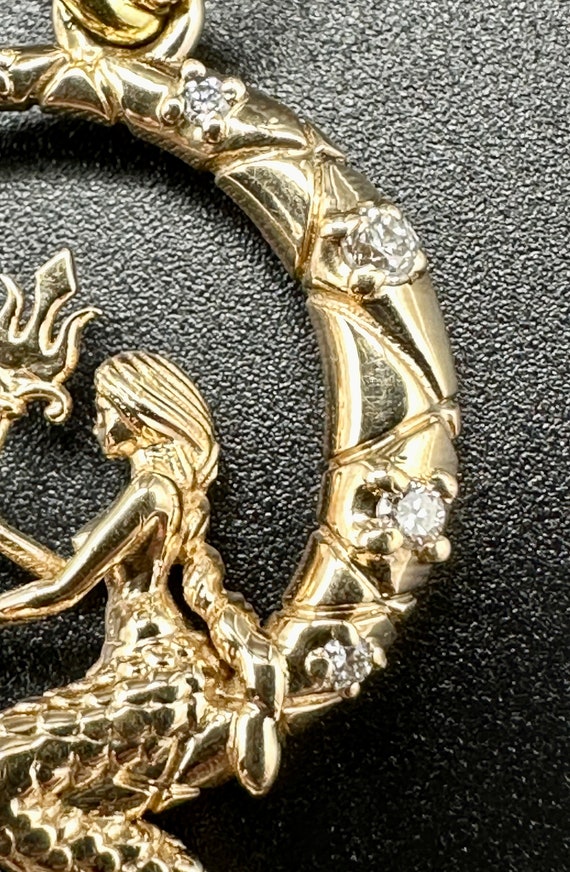 18k Gold & 6 Diamond Mermaid on the Moon Pendant - image 2