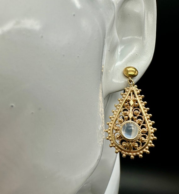 Dramatic 14KT Moonstone Earrings - Etruscan Style… - image 2